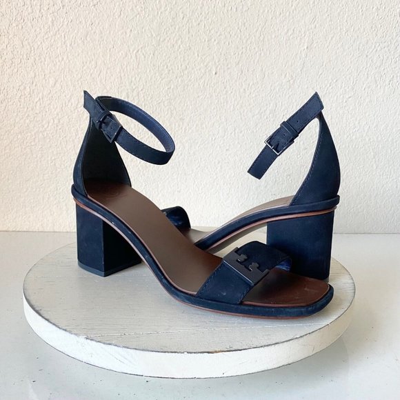 Tory Burch Shoes - Tory Burch Gabrielle Sandals Womens 9.5 Navy Blue Suede Block Heel Ankle Strap